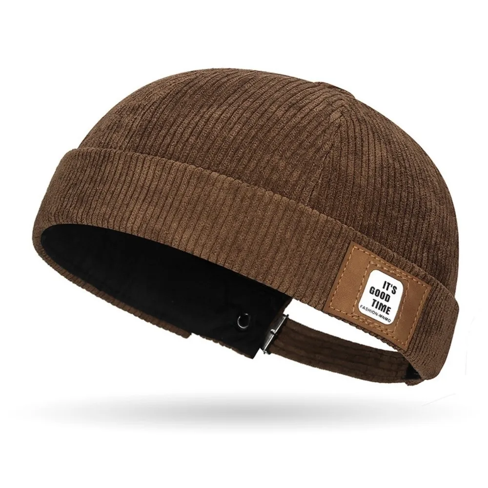 Modna czapka docker w jednolitym kolorze, w stylu vintage, regulowana, okrągła, bez rondu, z miękkiego, wygodnego sztruksu, czapka typu dome/melon na co dzień.