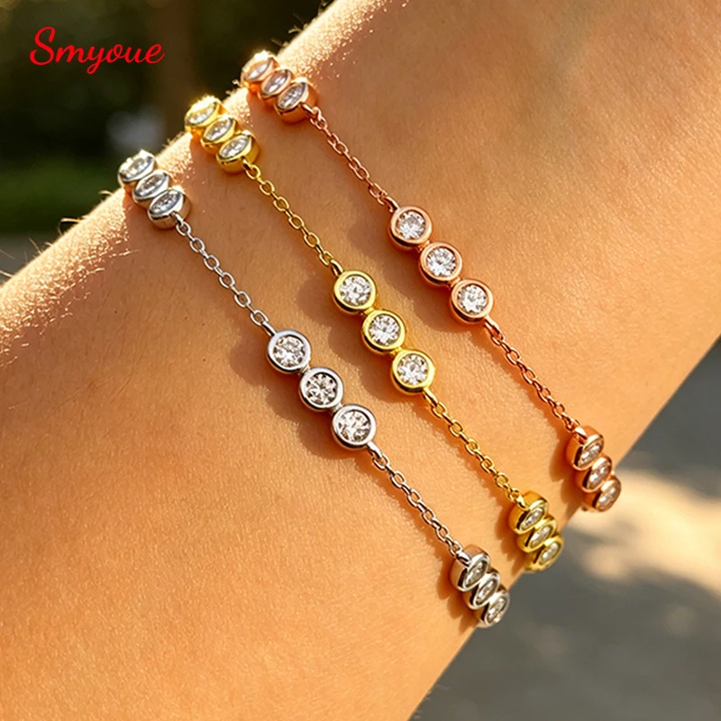 Smyoue 3mm Bubbles Adjustable Real All Moissanite Bracelets for Women Men Classic Lab Diamond Chain S925 Sterling Silver Jewelry
