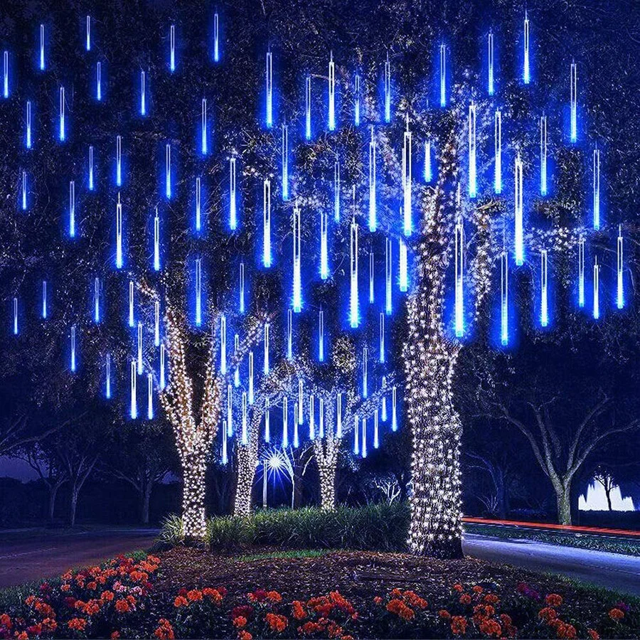30/50cm LED Icicle Curtain String Light Outdoor Meteor Shower Christmas Garland Fairy Lights for Party Wedding Garden Decoration