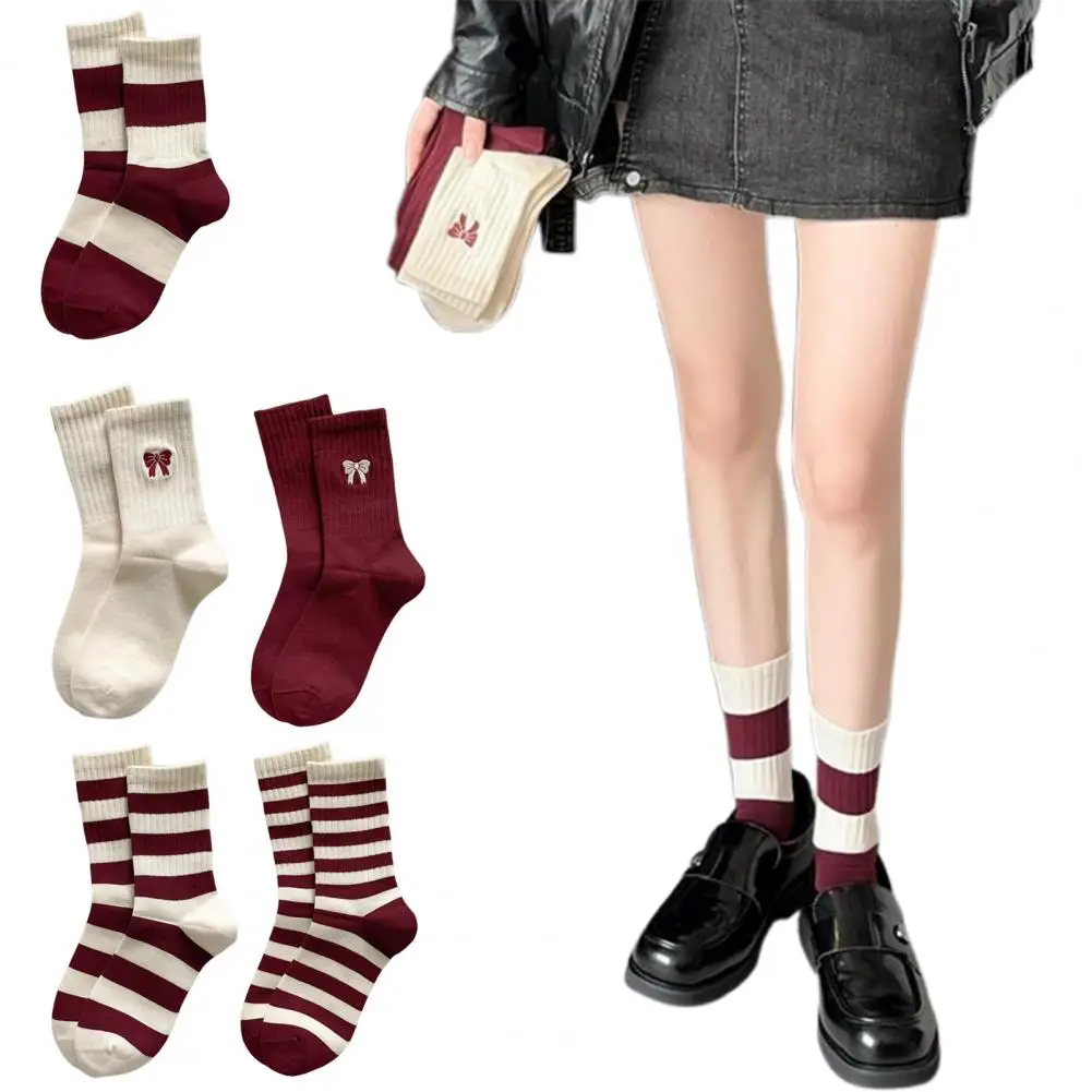 الجوارب الصديقة للبشرة مخطط طباعة Bowknot منتصف أنبوب الجوارب كلية نمط الأحذية الدافئة ملحق لارتداء تنوعا #2