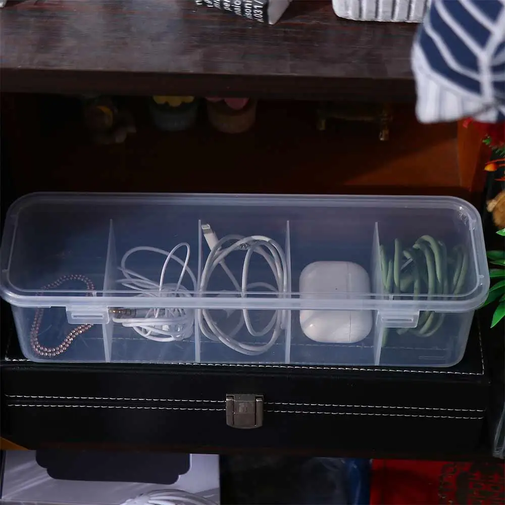 5 Grids Transparent Data Cable Storage Box Dustproof Flip Cover Cable Container Waterproof Plastic Desktop Organizer Underwear