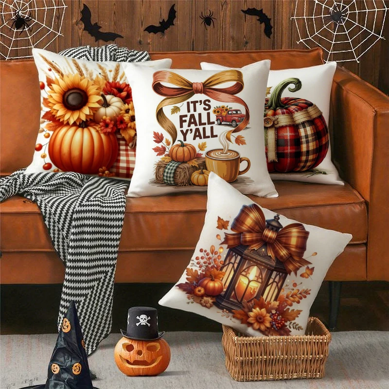 Fall Harvest Halloween Pillow Covers attern Cushion Cover Suitable for Sofa Bedroom Car Pillow Cover