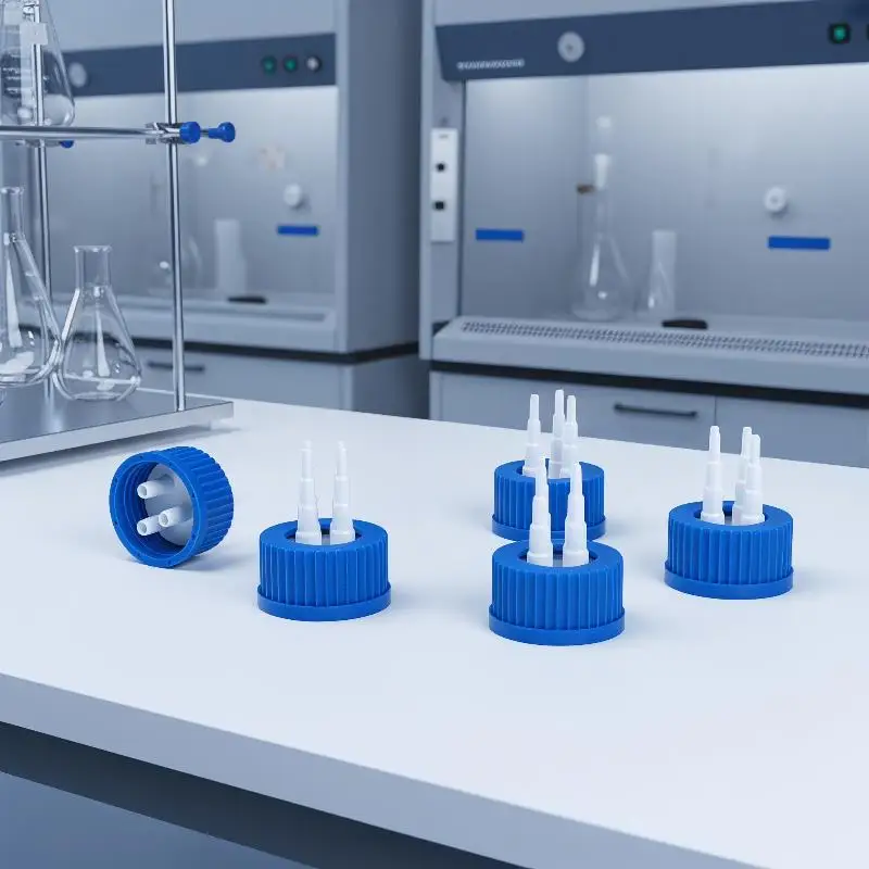 GL45 Blue Safety Lid Feeding Bottle Caps 1 2 3 4 Mouth Reactor Feeding Bottle Adapter Cap Mobile Phase Anaerobic Bottle Lids
