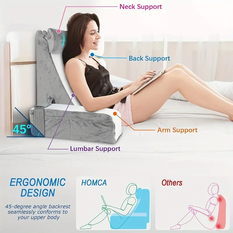 1 Stück Lesekissen mit Armlehnen-Rückenlehne – Schwammstützkissen für die Verwendung von Bett, Sofa, Stuhl – ergonomisches Rücken- und Lordosenstützkissen