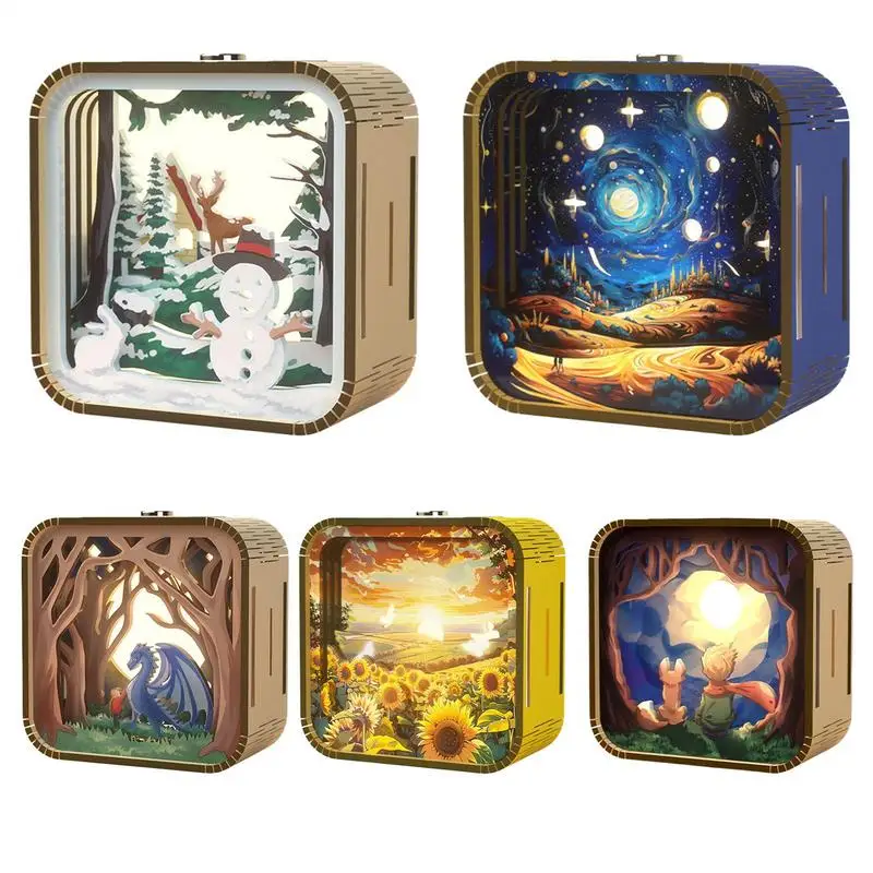 LED Desk Lamp Cartoon Pattern Jigsaw Puzzle Home Decor Desk Centerpieces Creative Craft Model Kits For Christmas Birthday Holida