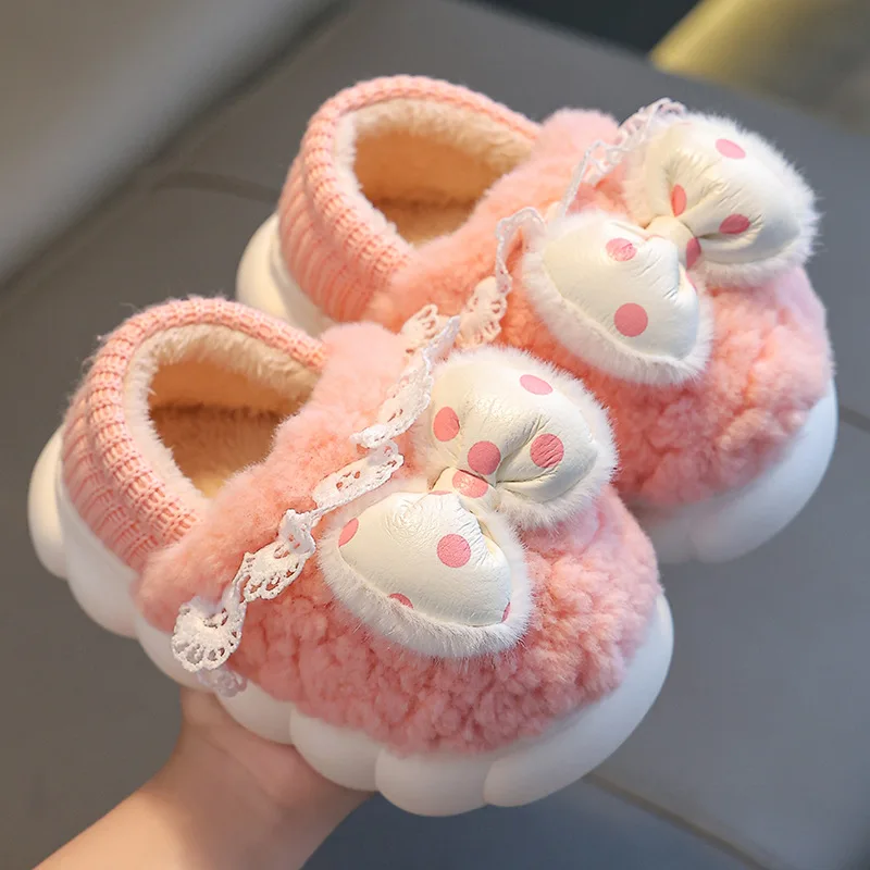 Miqieer Children Home Shoes Cashmere Cotton Slippers Baby Girls Warm Shoes Girls Slippers Indoor Cartoon Cotton-padded Shoes