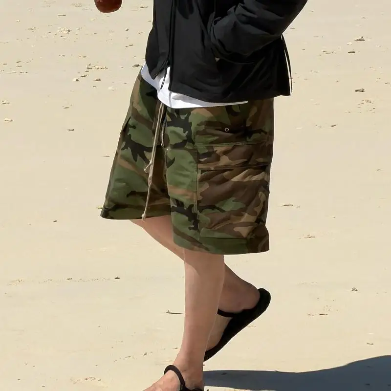 Men's Camo Cargo Bermuda Shorts Vintage Loose Fit Casual Summer Utility Streetwear Wide Leg Outdoor Bottoms