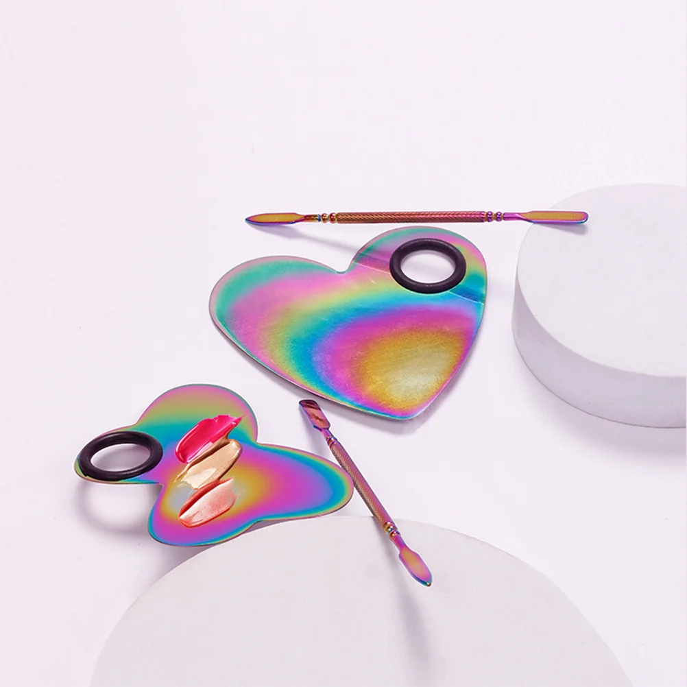 

1Set Makeup Mixing Palettes Heart Style Nail Art Color Mixing Plates for Professional Manicure Tool Set Spatulas