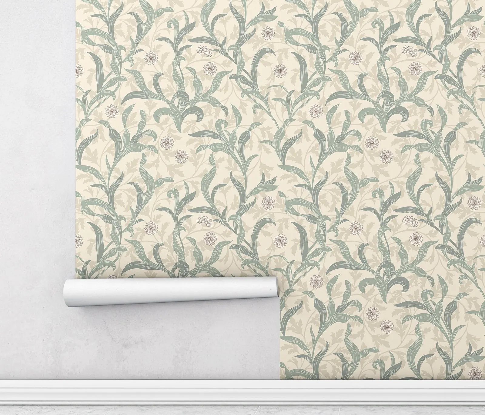 Vintage Floral Leaf Wallpaper Peel and Stick,Light Color Self-adhesive Wall Decor Home Decoration,Or Traditional Non-woven Paper