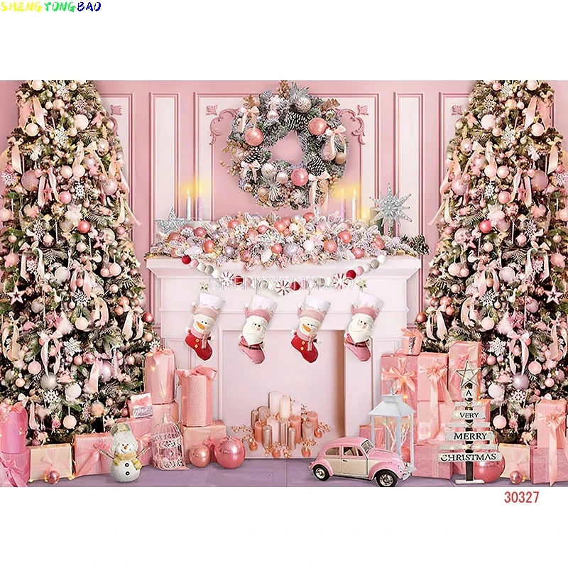 Vinyl Custom Christmas Tree Window Wreath Photography Backdrop Wooden Doors Snowman Cinema Pine New Year Background Prop TNB-05