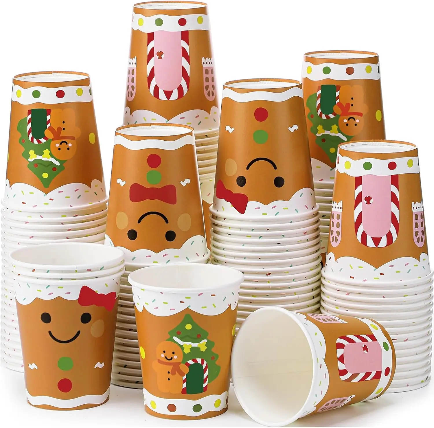 

100 Pieces Christmas Gingerbread Paper Cups Hot Chocolate Cups Xmas Disposable Coffee Cup Gingerbread Man Christmas Tree