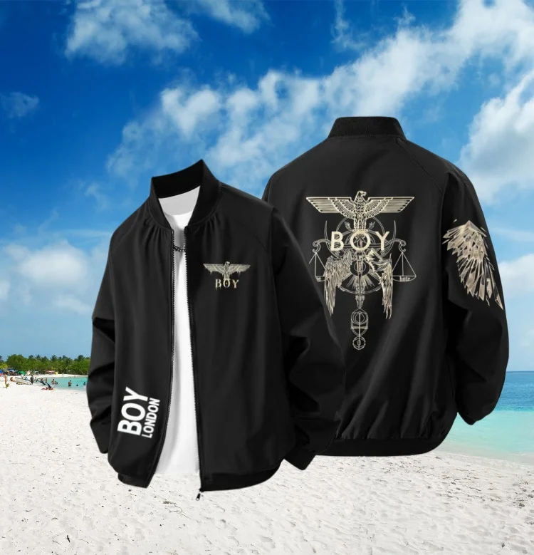 La nueva chaqueta con estampado de águila alada de BOY LONDON, una chaqueta de béisbol para hombre, es una chaqueta de vuelo moderna, de color liso, holgada y casual.