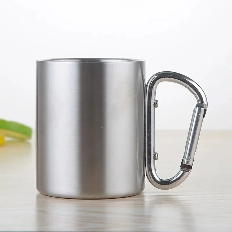 220/300ml Camping Travel Stainless Steel Cup Carabiner Hook Handle Picnic Water Mug Outdoor Travel Hike Cup Portable mug