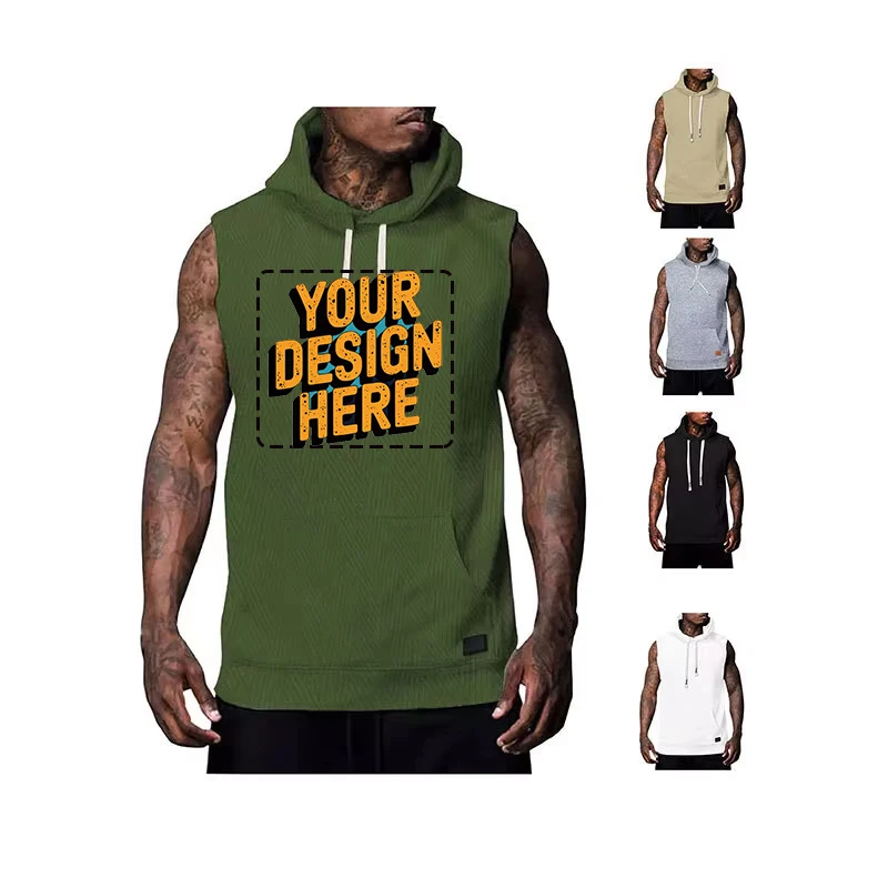 2025 الصيف سترة دون أكمام صدرية الرجال عادية هوديي تي شيرت الهيب هوب البلوز شعار مخصص مجاني/نص/صورة
