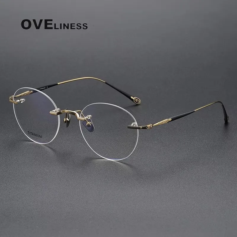 2027 Pure Titanium Glasses Frame Men Rimless Round Eyeglasses Frameless Frames Women Ultralight Eyewear