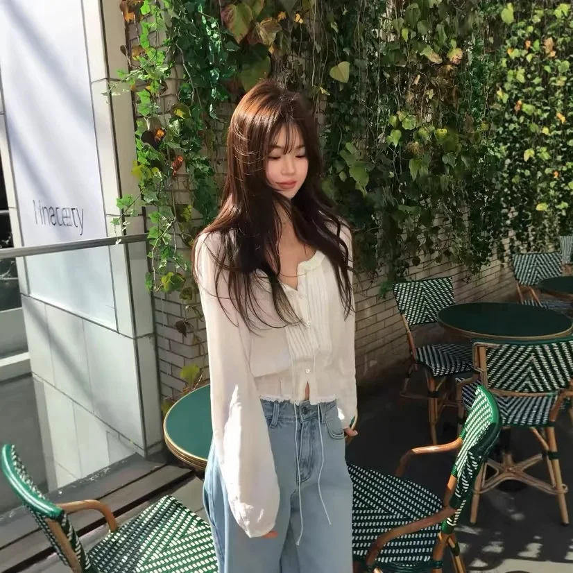 

Женская модная блузка в корейском стиле с кружевным бантом, свободного кроя, из хлопка, с длинным рукавом, премиум-класса