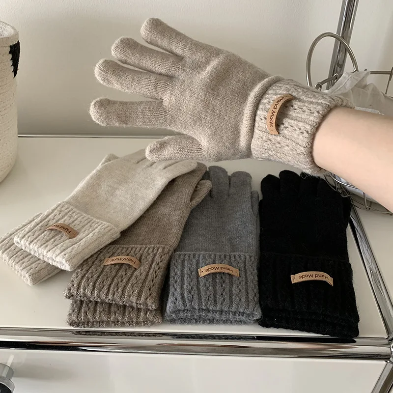 

Женские зимние теплые вязаные перчатки с длинными пальцами, однотонные утолщенные варежки, толстые теплые мягкие перчатки для езды на велосипеде, высококачественные рабочие перчатки