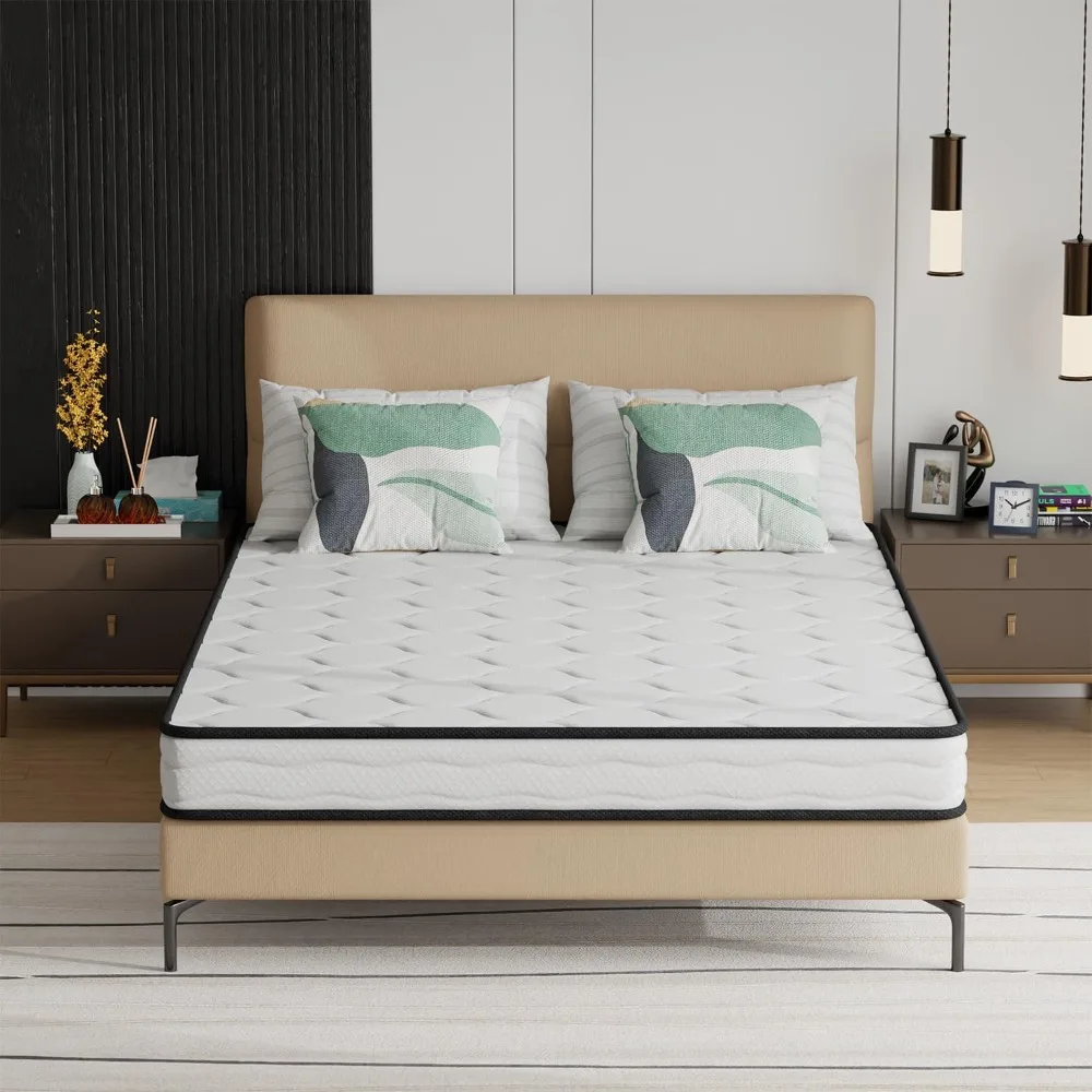 مرتبة هجينة متوسطة الحجم مقاس 6 بوصات باللون الأبيض - إسفنج عالي الكثافة وغطاء مسامي متضمن #1