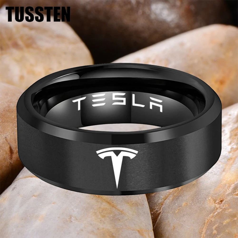 Dropshipping TUSSTEN 6/8MM Beveled Matte Tungsten Ring Laser Engraved With Personalize Pattern For Comfortable Fit