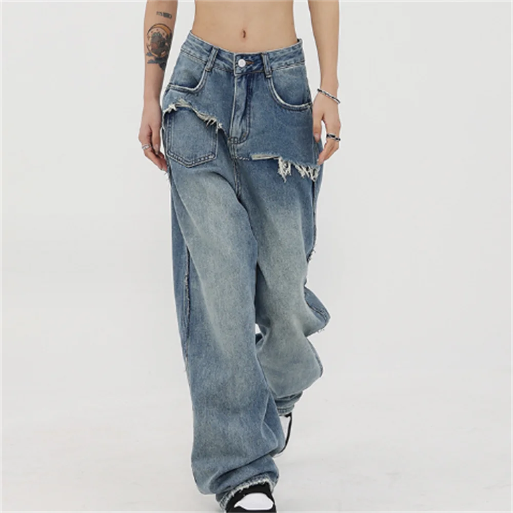 

Vintage wide-legged jeans women's new high waist Straight tube mopping trousers