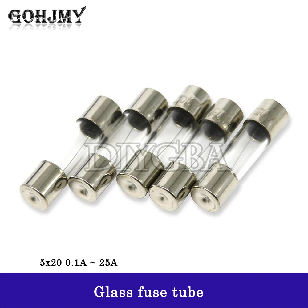 10PCS/lot 5x20 Glass fuse tube 0.1A ~ 25A 5*20 high quality fuse 5*20 0.2A 0.25A 0.3A 1A 1.25A 2A 2.5A 3A 3.15A 4A 5A 6A 6.3A