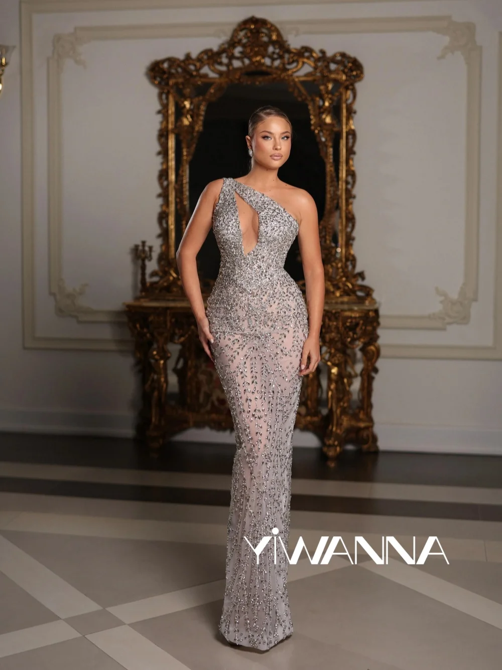 

2026 New Opulent Crystal Long Evening Dress Stylish One Shoulder Straight Wedding Party Gown Customized Exquisite Prom Dresses