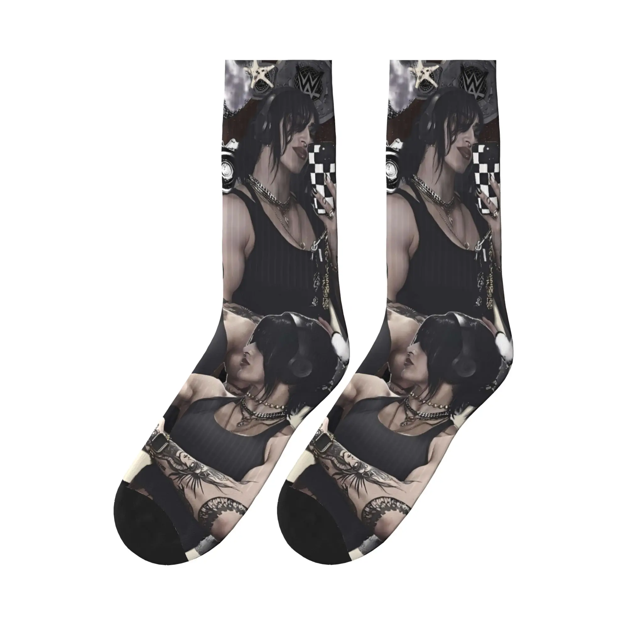 

Rhea Ripley Fan Art Socks Design Stockings Non Slip Men Socks Breathable Spring Casual Skateboard Socks