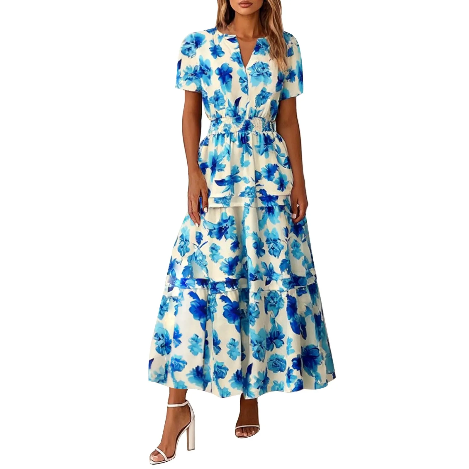 

Summer Dresses For Women Vacation Floral Slip Dress Boho Maxi Short Sleeve Dress Casual V Neck Gothic Sexy Dress Party Dress