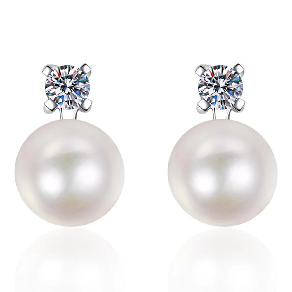 Wong Rain 18K Gold Plated 925 Sterling Silver VVS1 8MM Pearl Real Moissanite D Diamond Stud Earrings Wedding Fine Jewelry GRA