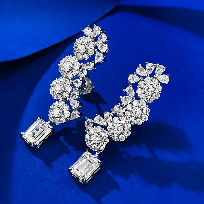 

2023 New S925 Silver Flower Brocade Cluster Shaped Earrings for Female Minority Design Long Fashion Style