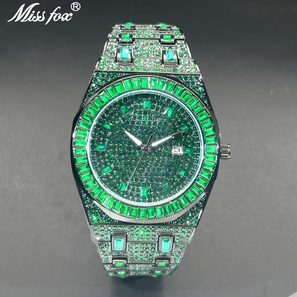 Nuovo orologio con diamanti verdi per uomo orologi di lusso con diamanti Hip Hop unico Bling Ice Out luminoso impermeabile 2024 orologio da polso