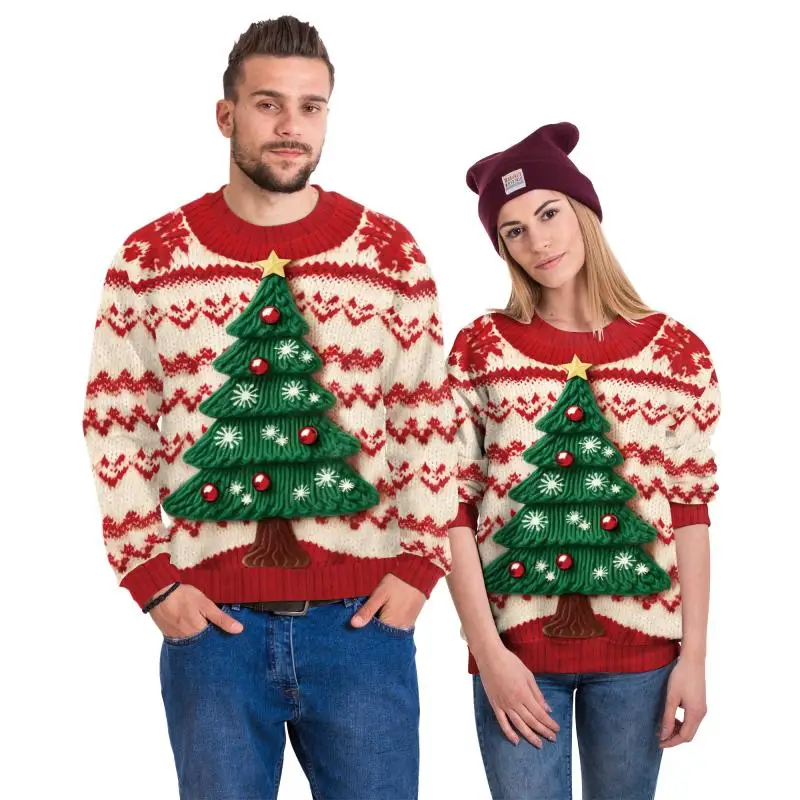 

Christmas Tree Cosplay Couple Ugly Xmas Graphic Sweatshirt Stripes 3D Print Pullover Costume Family Party Hoodie Unisex Clothes