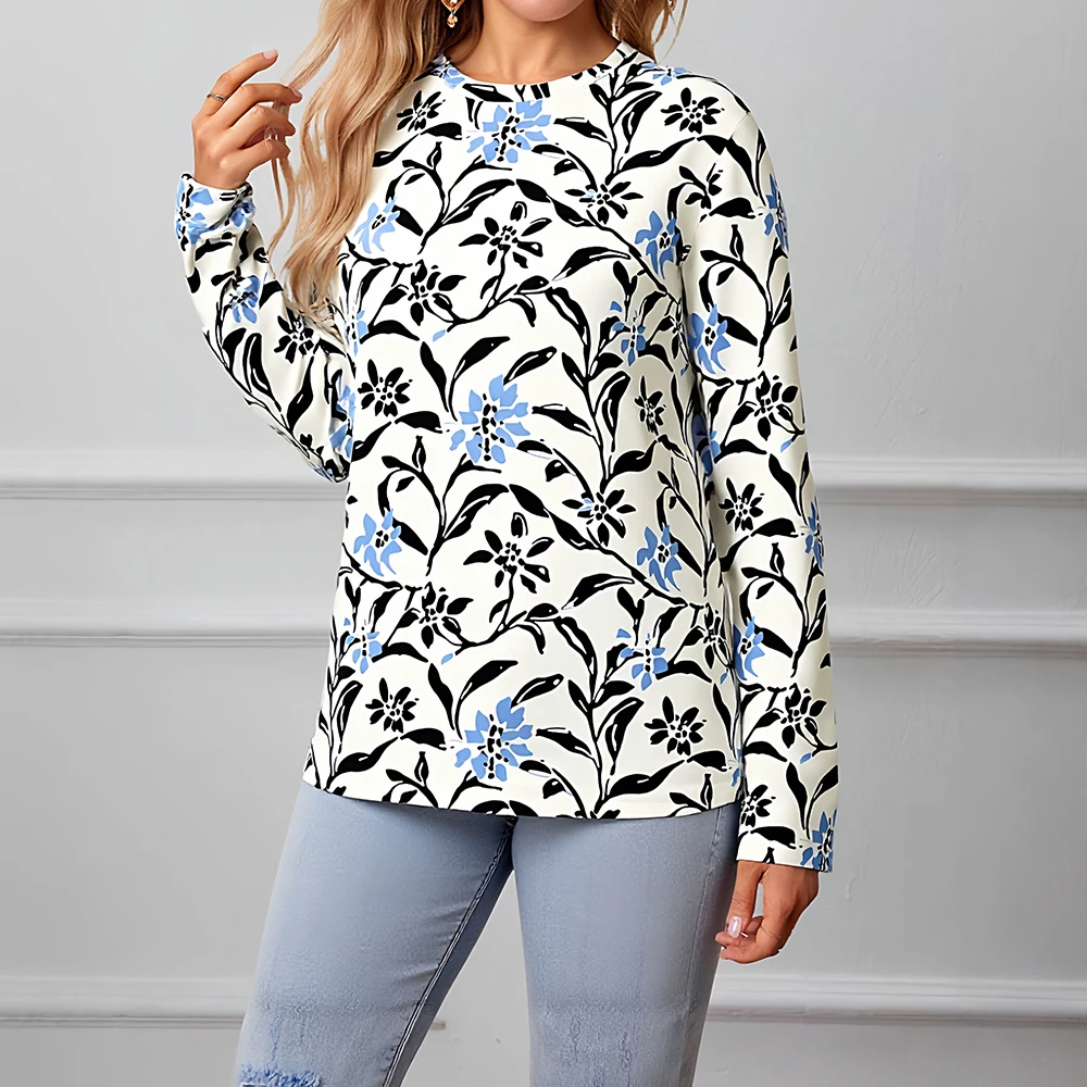 

Женская футболка Mia Muse, осень 2024, повседневная стильная футболка с круглым вырезом и длинными рукавами, свободная посадка, повседневная футболка обычной длины