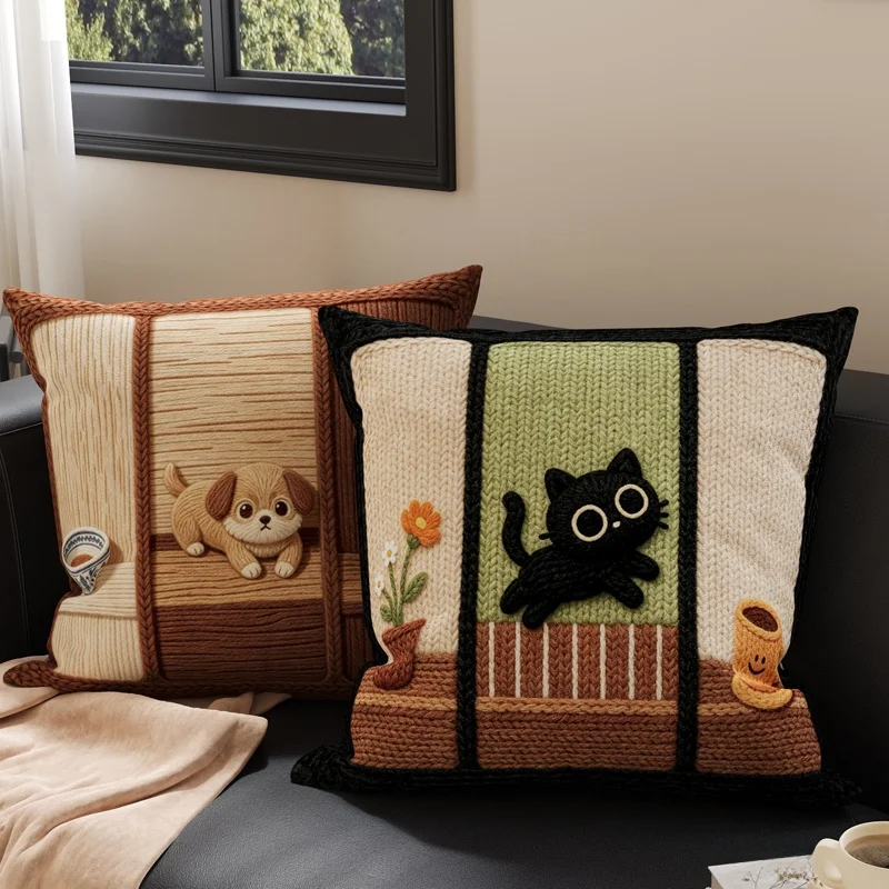 Retro Cartoon Pillow Home Decorative Sofa Bedroom Removal Washing Lumbar Support Cushion Square PP Cotton Dutch Velvet