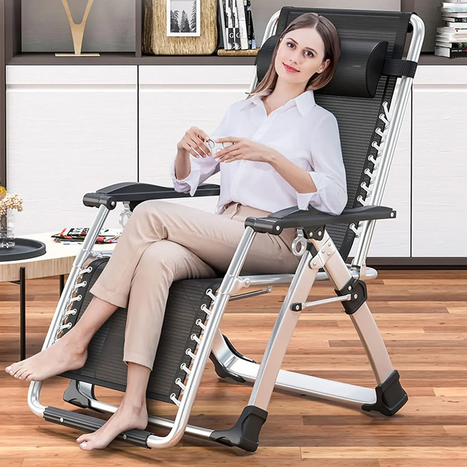 

Zero Gravity Chair, Lawn Recliner, Reclining Patio Lounger Chair, Folding Portable Chaise With Detachable Soft Cushion, Cup