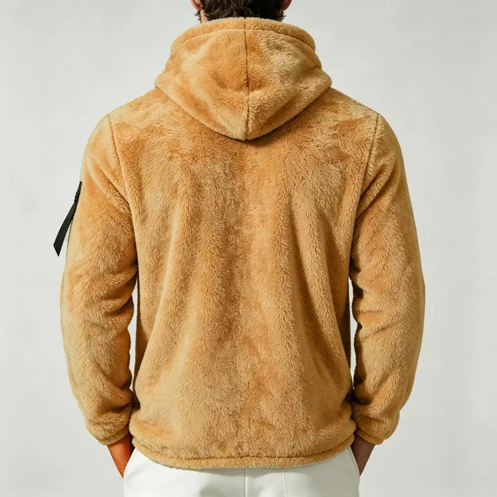 Breathable Winter Layering Piece Men's Hooded Fleece Coat Windproof Winter Jacket with Elastic Cuffs Front Pockets for Outdoor
