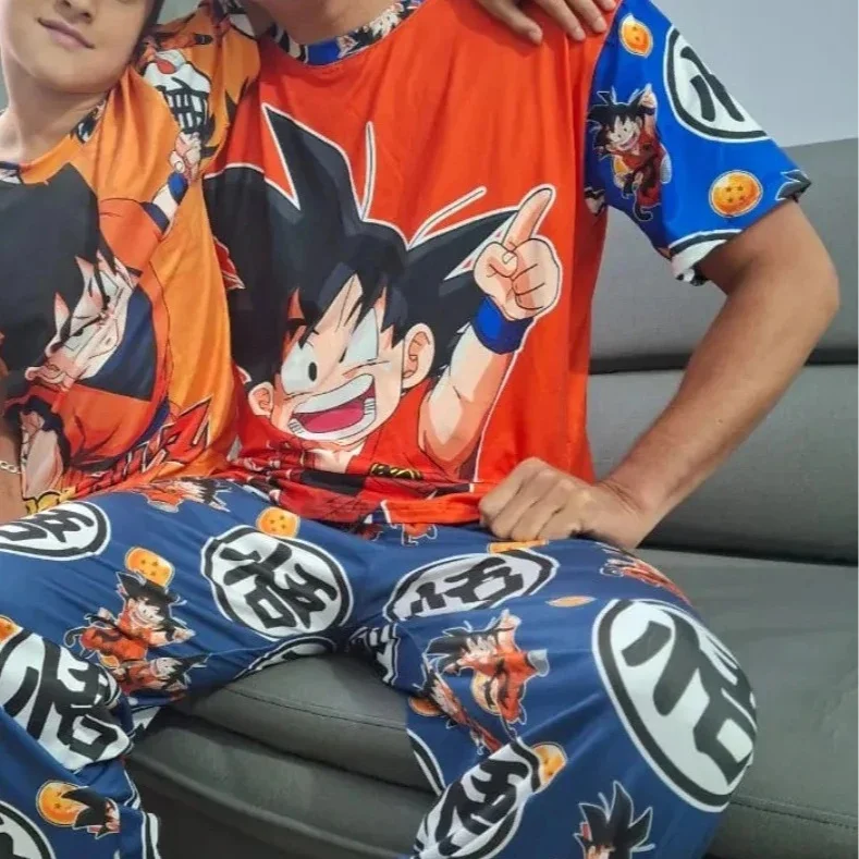 2026 New Dragon Ball Kid Goku Print Family Matching Pajamas Set Men Kids Short Sleeve Top & Long Pants Anime Sleepwear Outfit