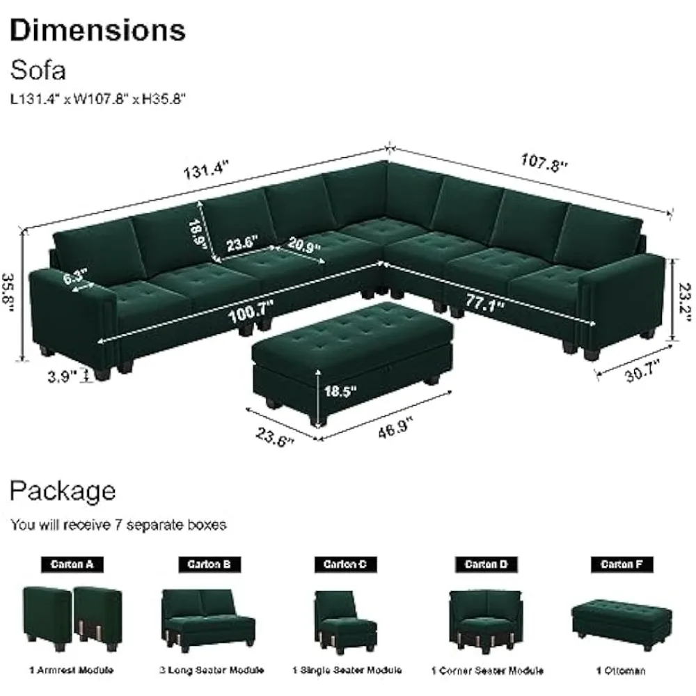 Oversized Modular Sectional Sofa L Shaped Sofa Couch Set with Storage Ottoman Corner Convertible Sectional Couch