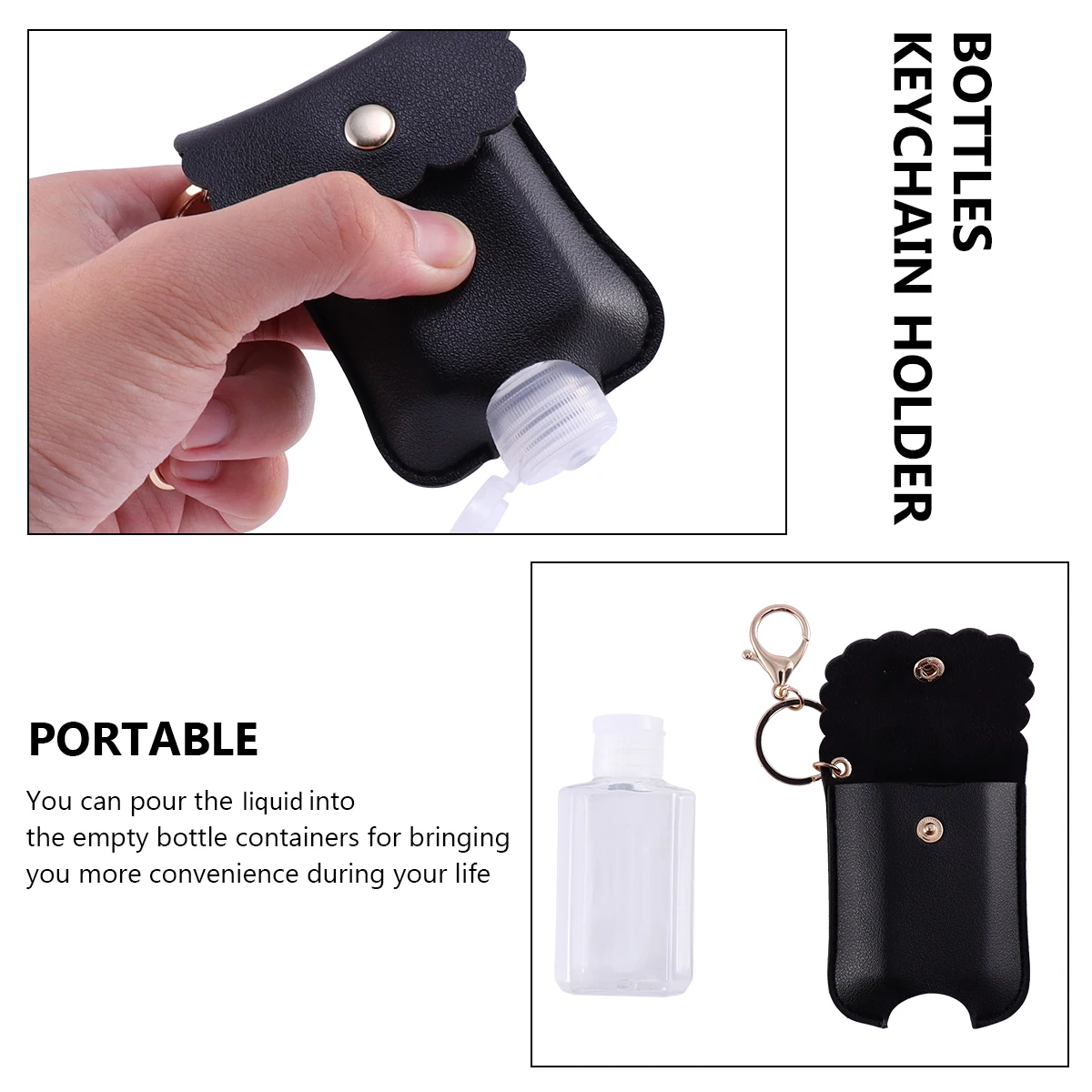 

3pcs 60ml Empty Disinfection Bottles 3 Sets Keychain Holders Travel Size Reusable Plastic Containers for Keys Bags Purse