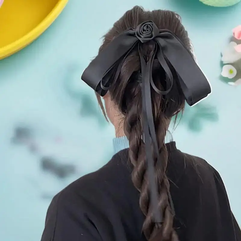 دبوس شعر على شكل فيونكة كاميليا جرلي؛ مشبك شعر فرنسي عالي الجودة باللون الأسود؛ ملحق أنيق بمشبك علوي لملابس الحداد #4