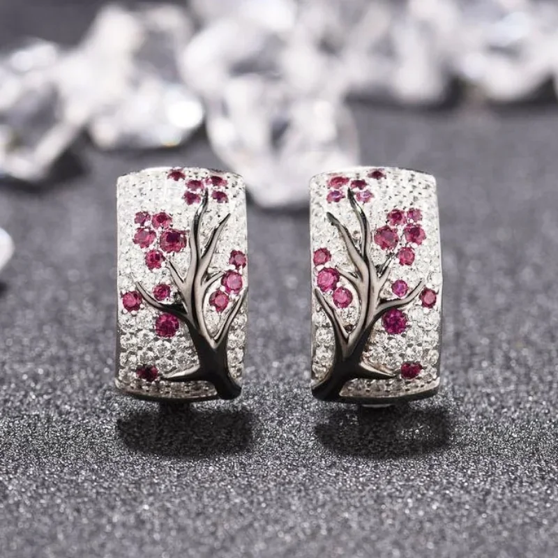 Delysia King Plum Blossom Rhinestone Piercings Earring 2021 Trendy Branches Small Hoop Earrings for Teens