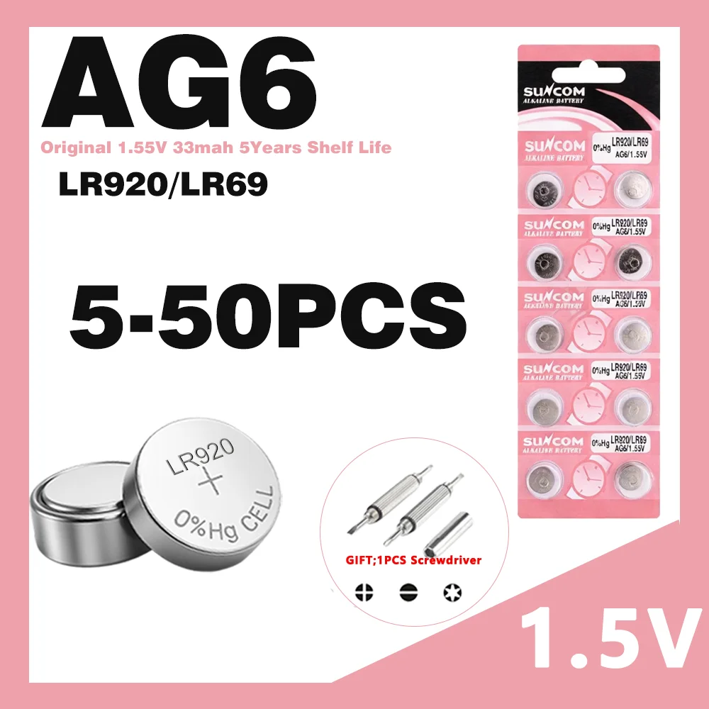 5-50pcs 1.55VAG6 120mAh371 button battery SR920SW LR920 SR927 171 370 L921 LR69 SR920 watch toy small calculator button battery