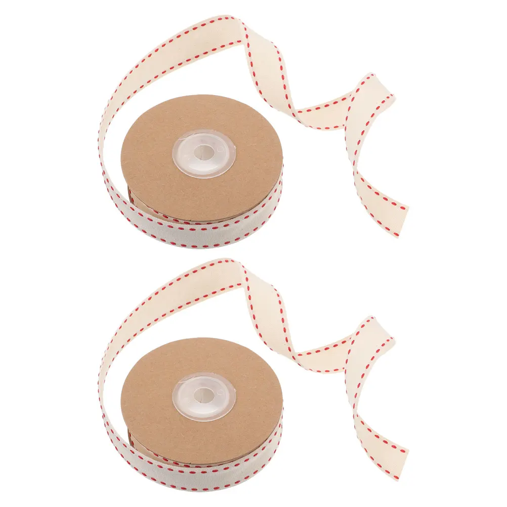 

2Pcs Thick Cotton Ribbon Stitched Dotted Design 2Cm Wide Ideal for Present Wrapping Hair Accessories DIY Craft Supplies