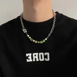 Punk Hip-hop Rhinestones Pendant Pearl Necklace Man Stainless Steel Jewelry 2022 Trend Choker Neck Chain Mens Jewellery