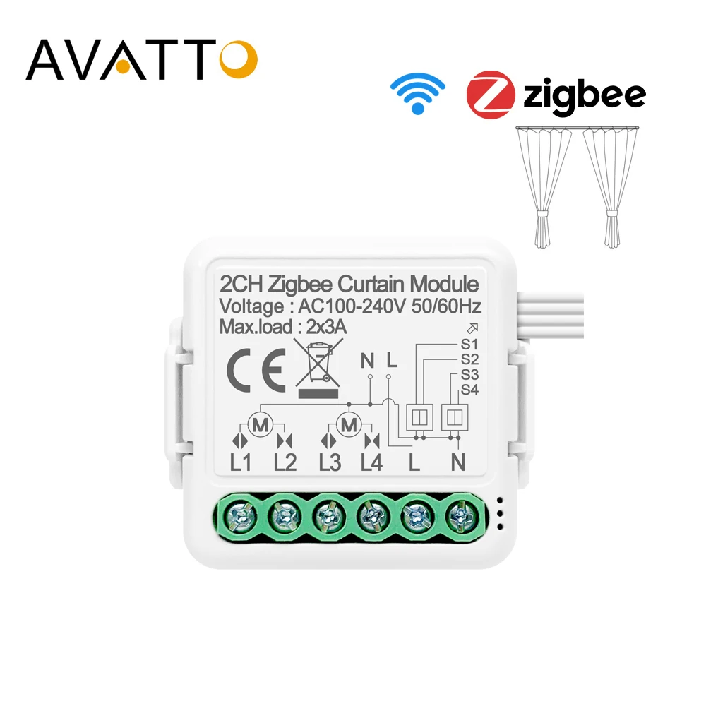 

Модуль для штор AVATTO Tuya Zigbee/Wi-Fi для роликовой шторы, приложение Smart Life, переключатель для штор для потайной шторы, работает с Google Home Alexa