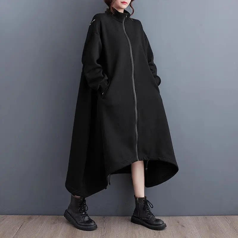 Irregular 2023 Oversized Women's Casual Windbreaker Autumn And Winter Clothing Loose Temperament Popular Shirt Coat Dress Z3223