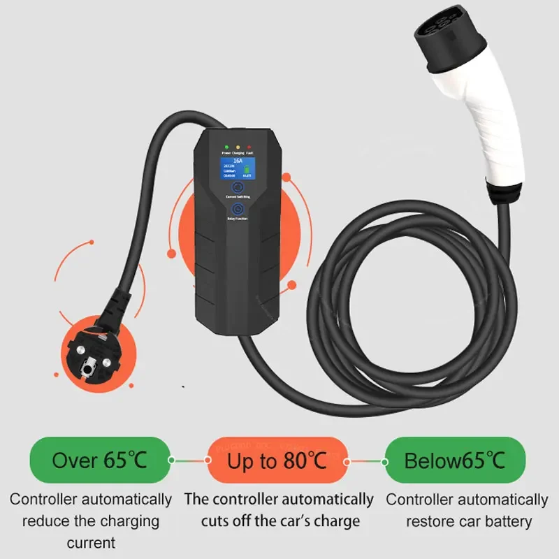 ev charging pole 110V-240V 16/32Amp 16 Feet Charging Cable Portable EVSE Electric Vehicle Level 1-2 EV Charger