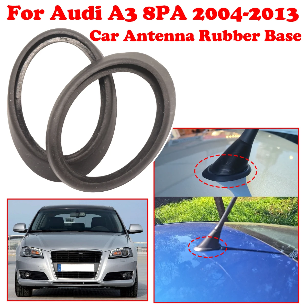 

2/4PC For Audi A3 8PA Car Radio Aerial Antenna Mast Whip Base Sting Roof Gasket Rubber Seal Pad ring 2004 2005 2006 2007-2013