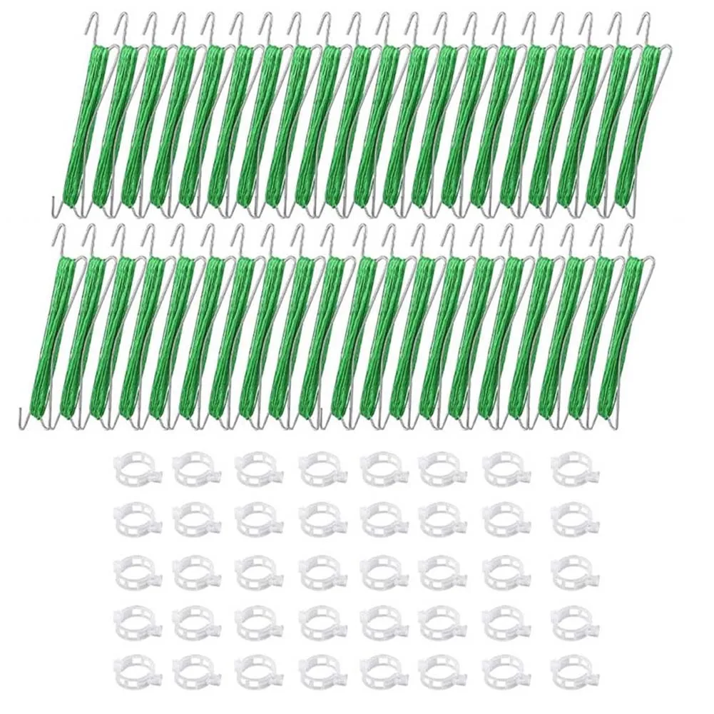 

40 металлических крючков для помидоров с 15-метровым регулируемым нейлоновым шнуром для вертикальной поддержки растений, подходящим для восхождения на лозы