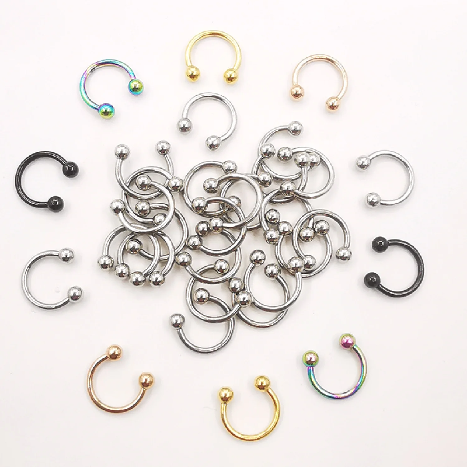 20 Pcs/Lot 16G Stainless steel Circular Barbells Horseshoe Lip Ring Eyebrow Nose Studs For Woman Man Body Piercing Jewelry